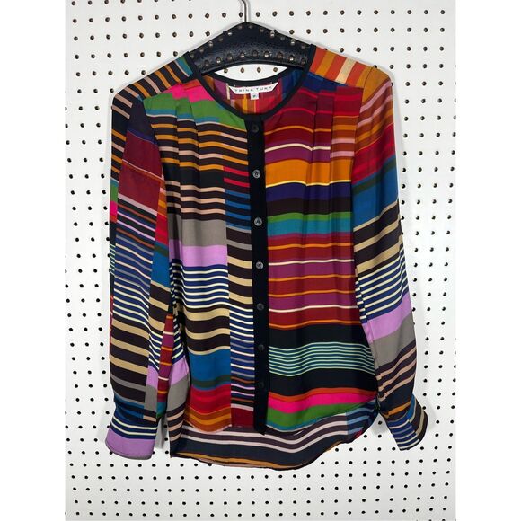 Trina Turk silk trim geo print blouse size P - Picture 1 of 5